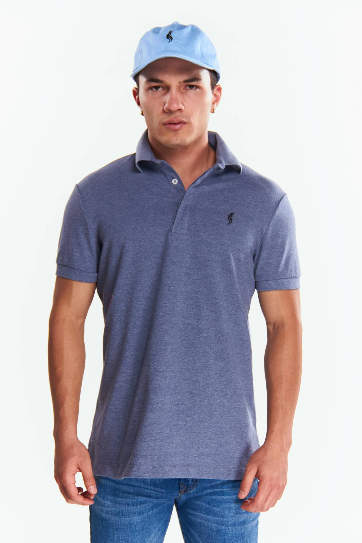 Playera Polo Fit Manga corta Azul mezclilla