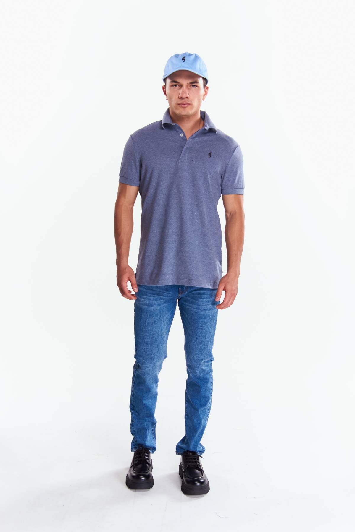 Playera Polo Fit Manga corta Azul mezclilla