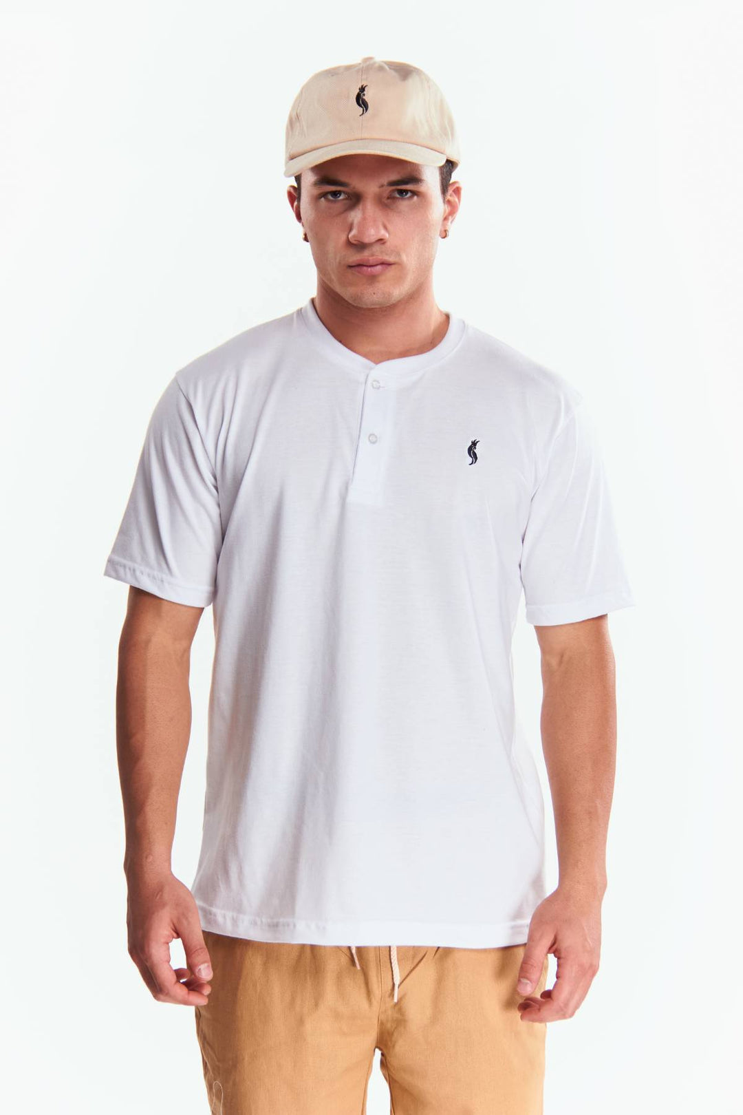Playera Henley Manga corta Blanco