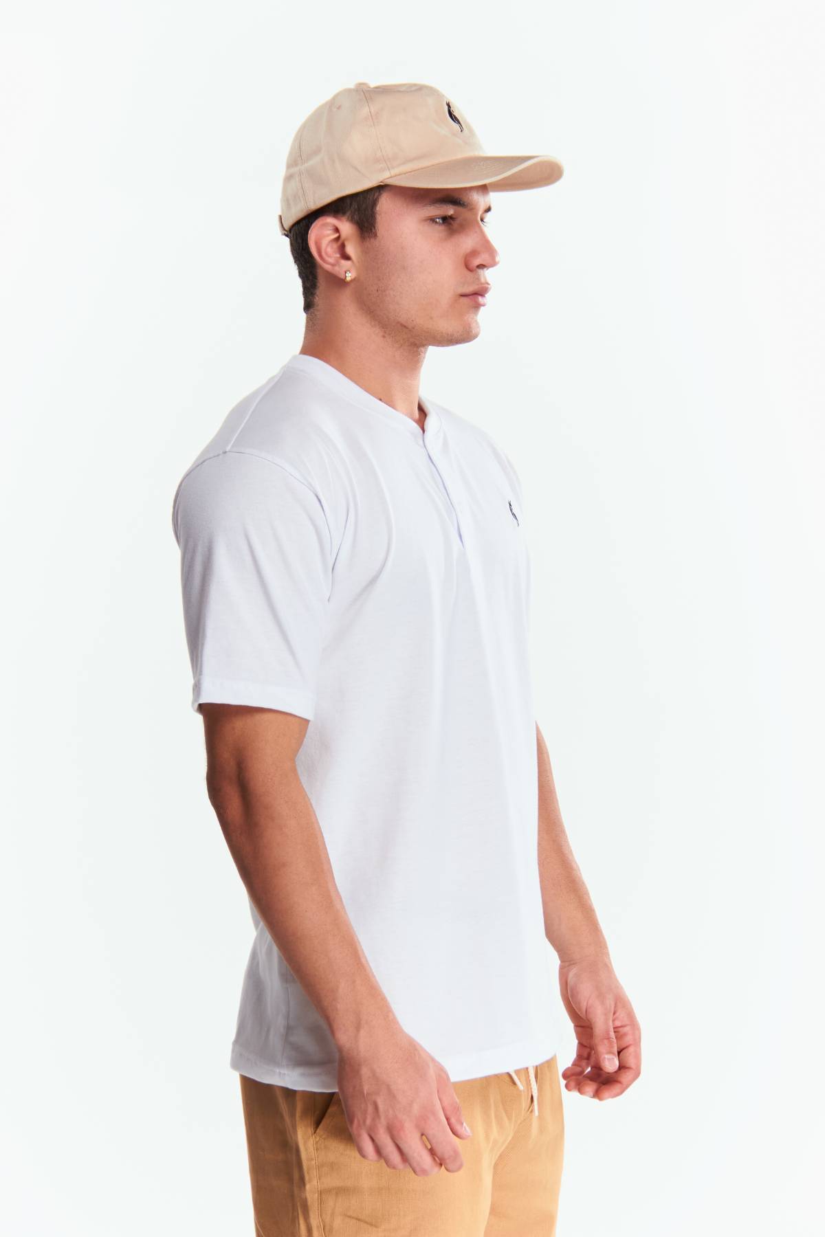 Playera Henley Manga corta Blanco