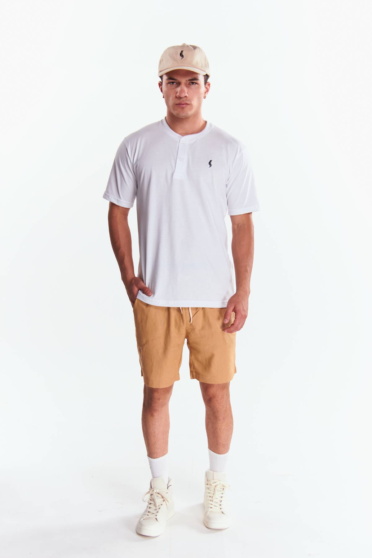Playera Henley Manga corta Blanco