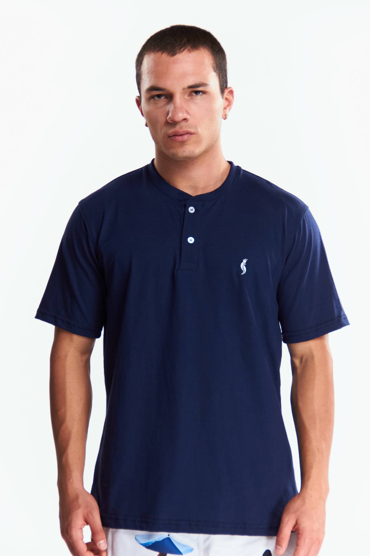 Playera Henley Manga corta Azul marino