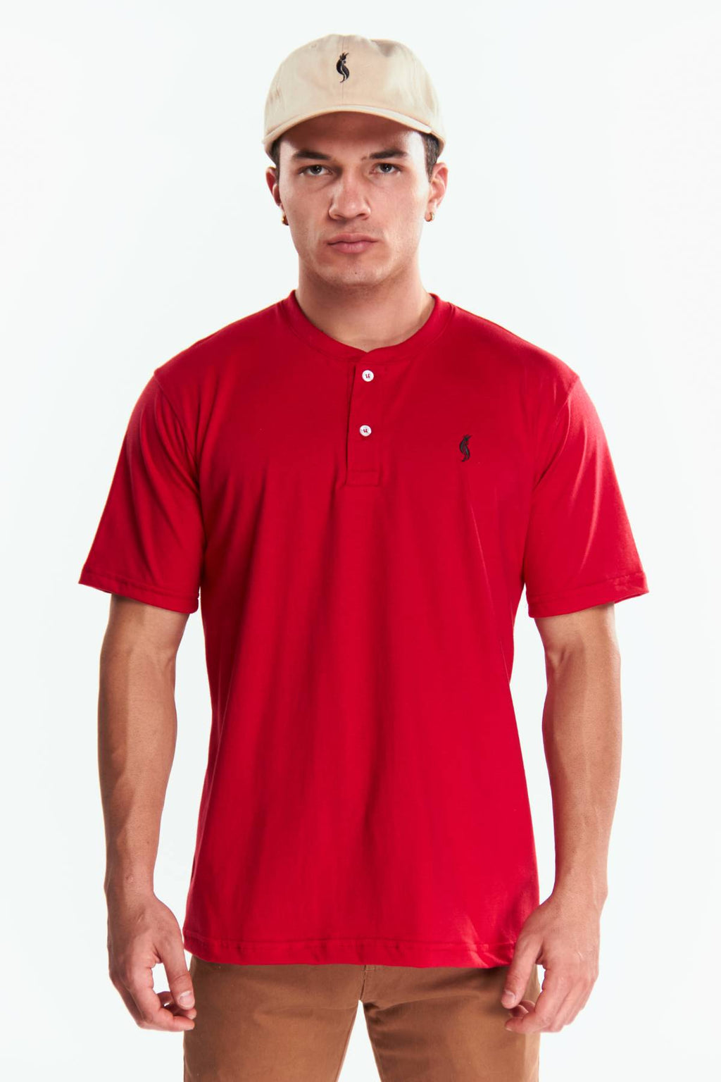 Playera Henley Manga corto Rojo