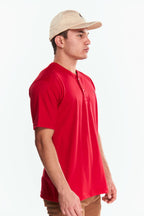 Playera Henley Manga corto Rojo