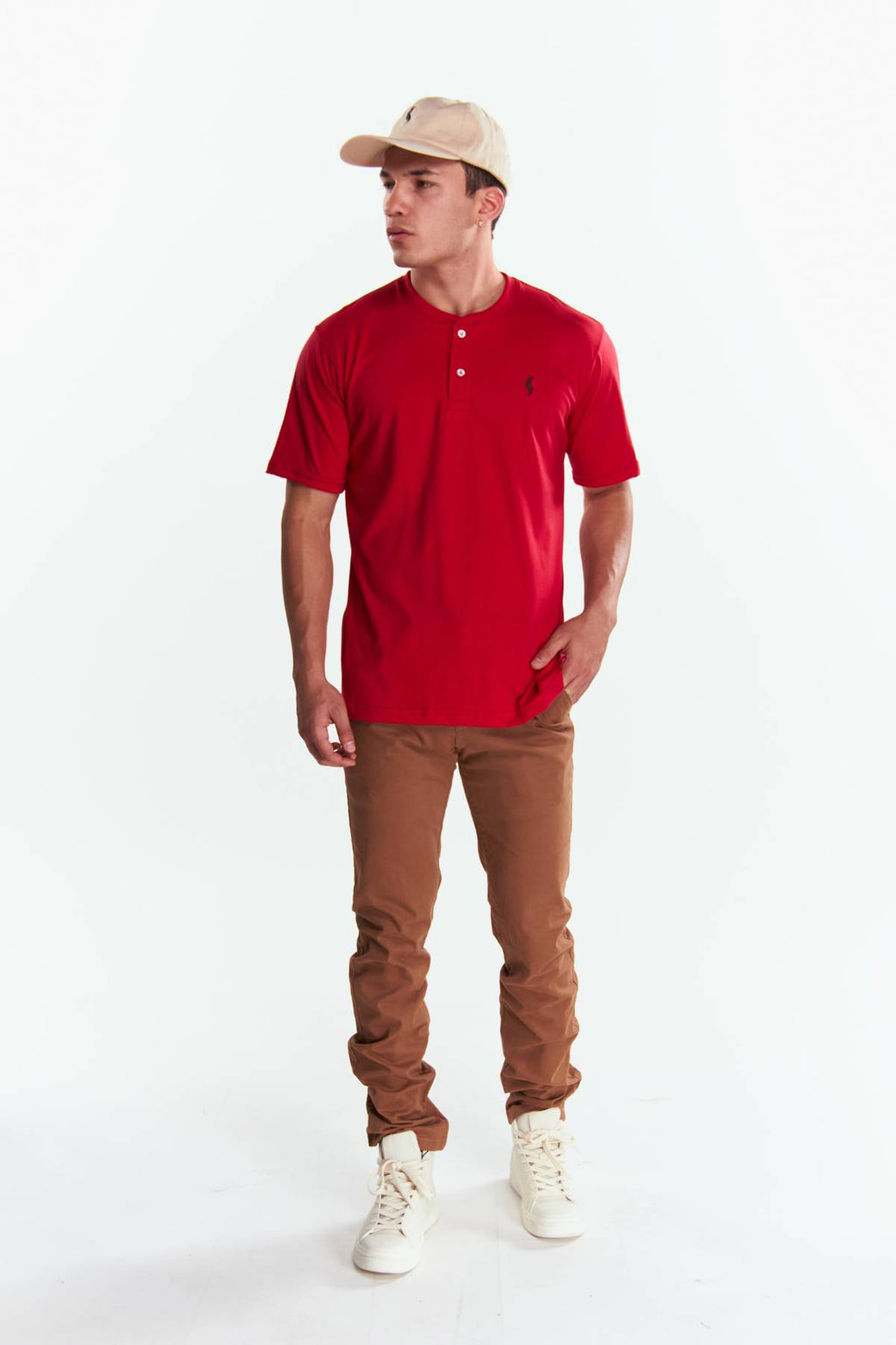 Playera Henley Manga corto Rojo