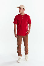 Playera Henley Manga corto Rojo