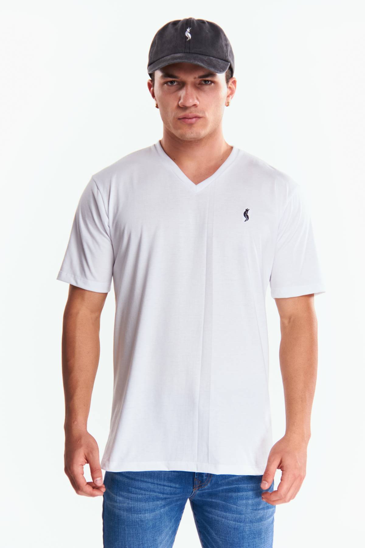 Playera Cuello V Básica Blanca