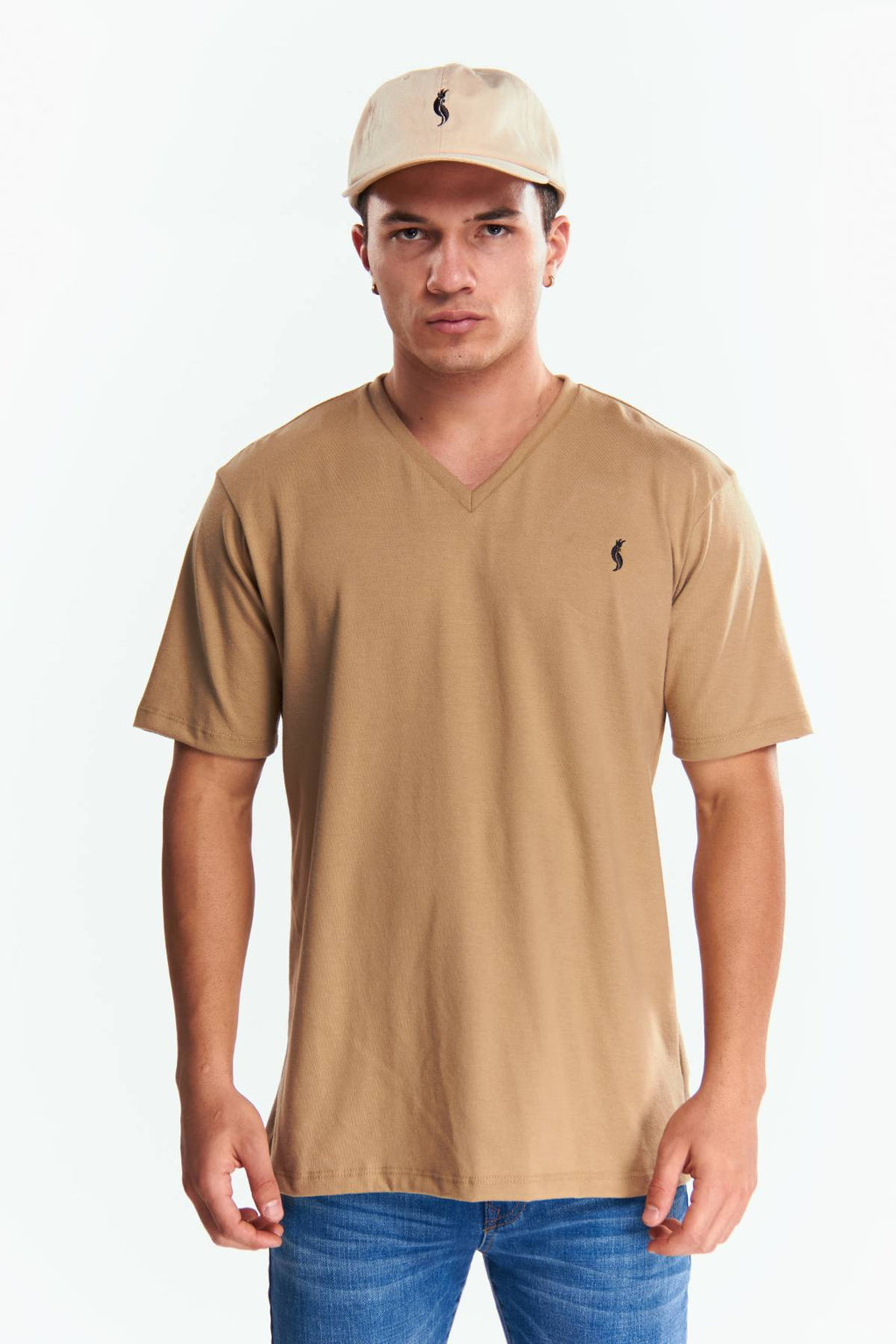 Playera Cuello V Básica Beige
