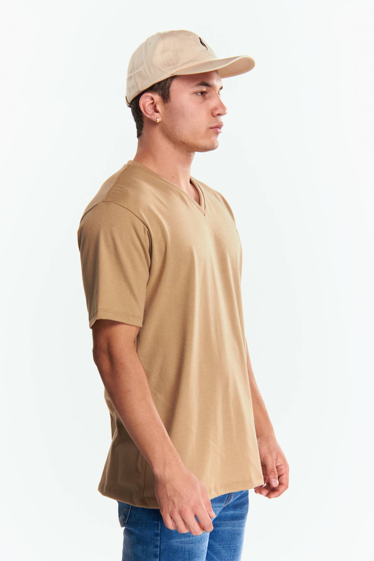 Playera Cuello V Básica Beige